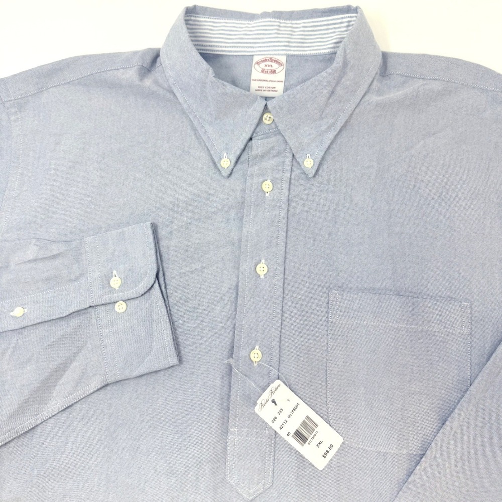 Brooks Brothers Mens XXL Light Blue Cotton Oxford Popover Button Down Shirt NEW